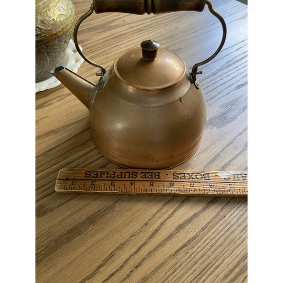 Vintage 1801 Revere Ware Copper Brass Tea Pot Kettle Vintage Copper Pot Rome NY - Picture 7 of 8